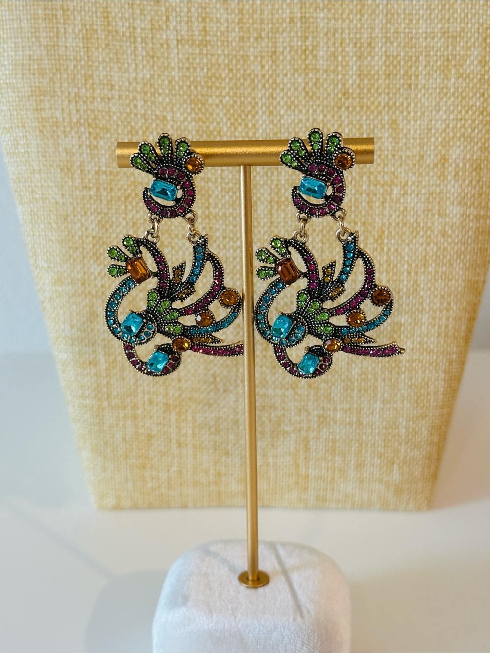 Fashion Jewelry Multicolor Crystal Peacock Drop Earrings